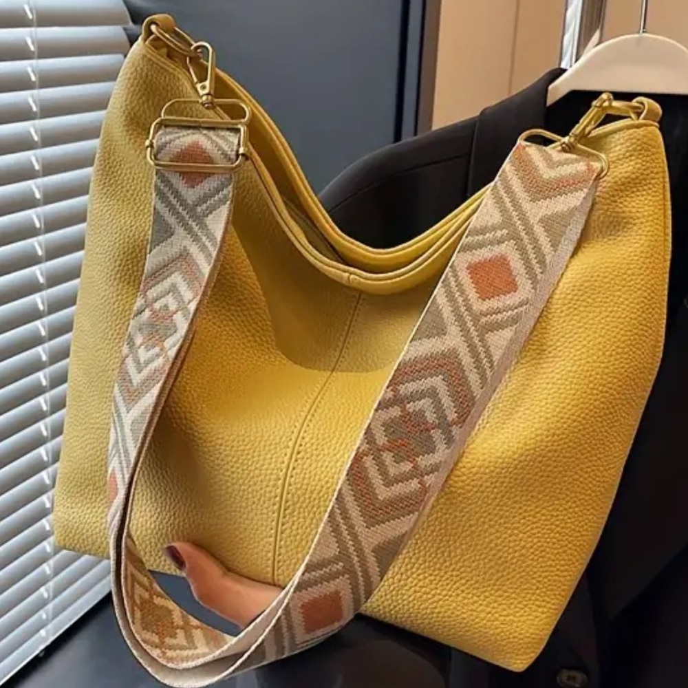Yellow Hobo Bag with Decorative Strap